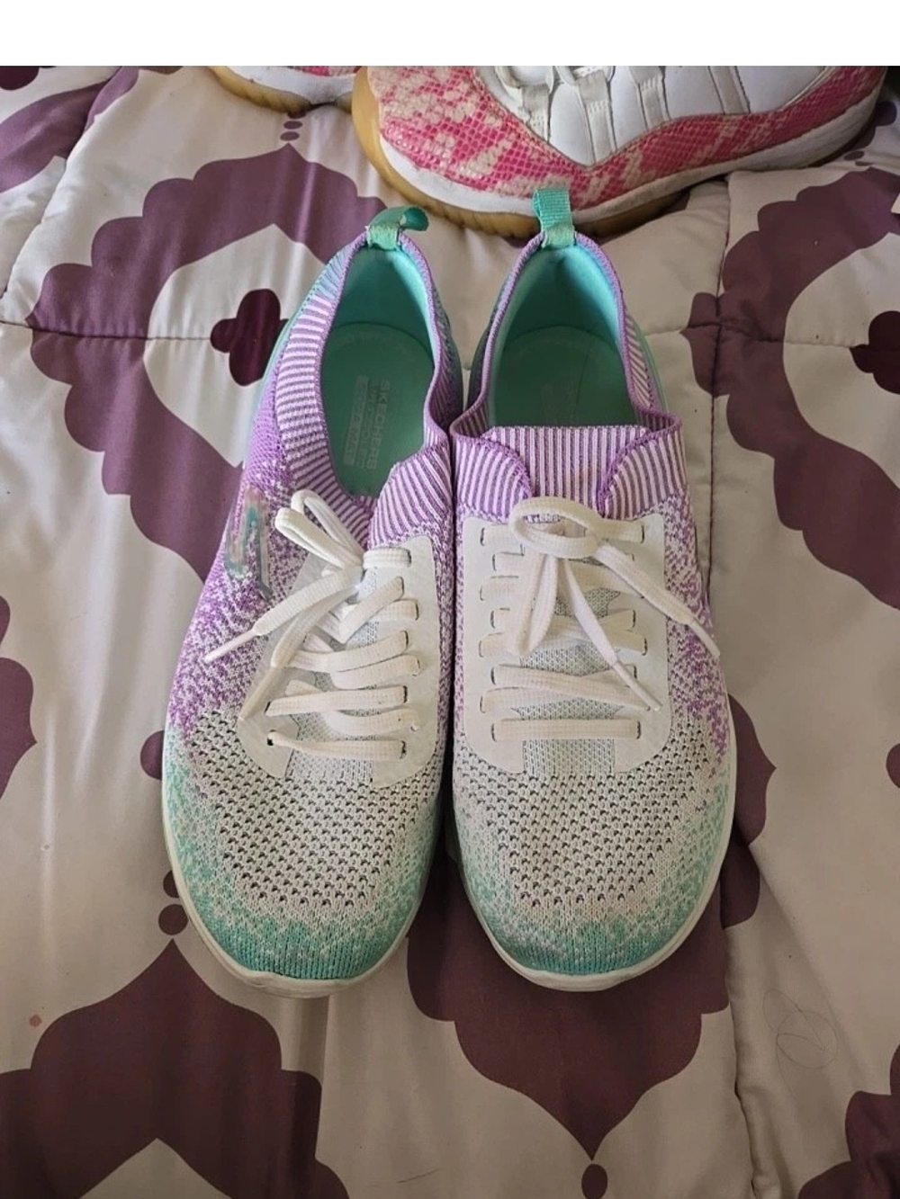 Womens’s Skechers Fit Teal & Purple Sneakers Shoes Size 7.5 B29